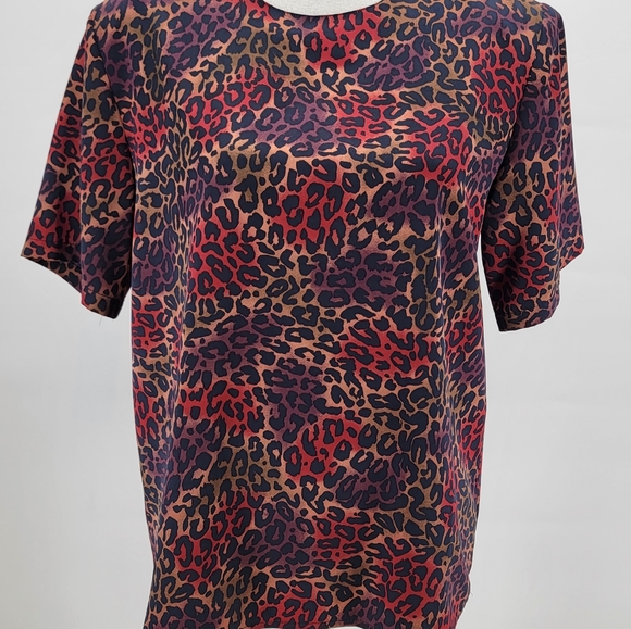 Vtg Impressions of California Leopard Print Padded Shoulders Blouse Size M - Picture 1 of 7